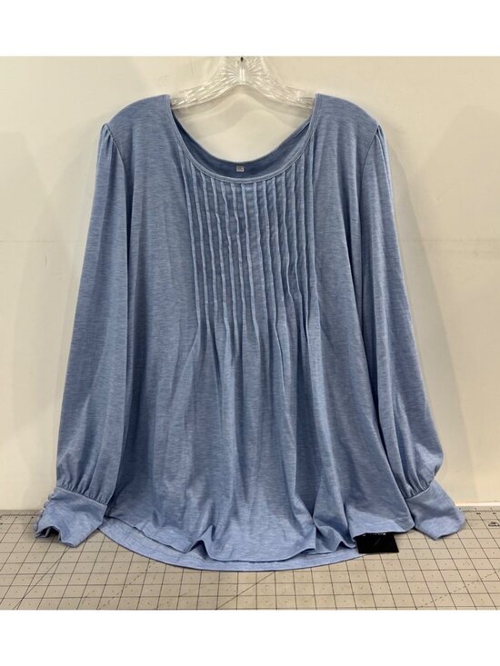 Ficerd Tops - Ficerd Women’s Blue Long Sleeve Pleated Top XXL Lightweight Rayon Blend New